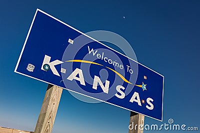 Welcome to the State of Kansas - Roadsign Editorial Stock Photo