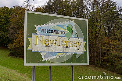 Welcome to the State of New Jersey Sign Editorial Stock Photo