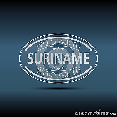 Welcome to Suriname. Gray stamp icons on blue Vector Illustration
