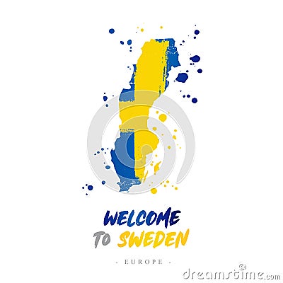 Welcome to Sweden. Flag and map of the country Vector Illustration