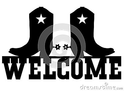 Welcome to Texas vector black graphic sign illustration with cowboy boots sihouette and welcome text isolated on white Vector Illustration