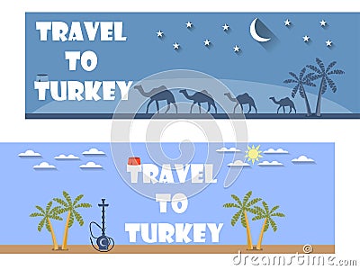Welcome to Turkey. Banner in a flat style. Tourism. Ticket. Vector Illustration