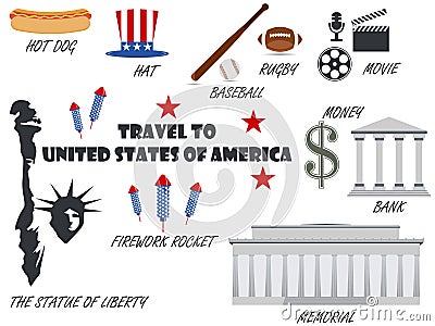 Welcome to USA. Symbols United States. Set of icons. Vector. Vector Illustration