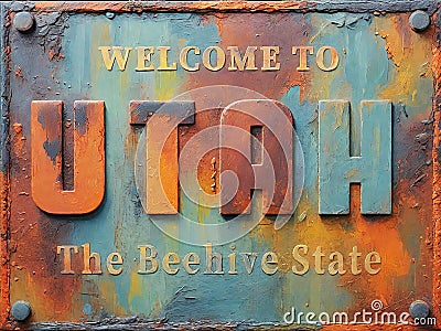 Welcome to Utah rusted street sign Stock Photo