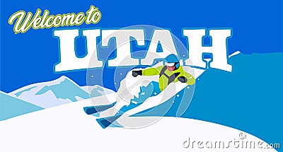 Welcome to Utah with someone surfing the snow Vector Illustration