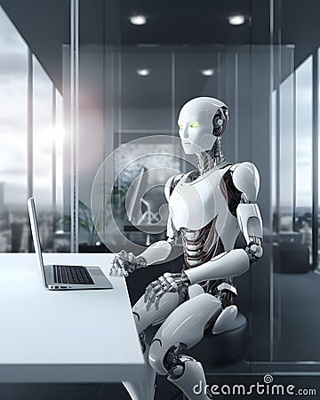 The Robotic Colleague - An Office Worker of the Future Cartoon Illustration