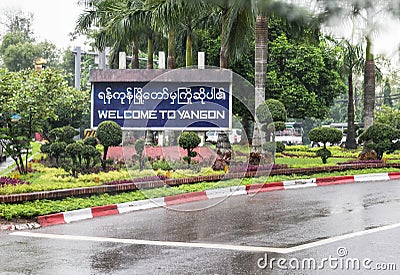 Welcome to yangon sign word at Yangon international airport myanmar Stock Photo