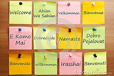 Welcome word in 12 languages Stock Photo