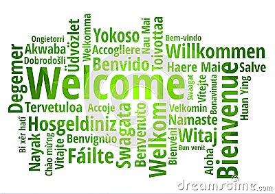 WELCOME word cloud in different languages, concept green low poly background Vector Illustration