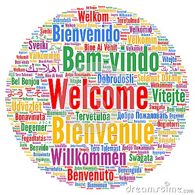 Welcome word cloud in different languages Cartoon Illustration