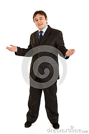 Welcome! Young businessman inviting to cooperation Stock Photo