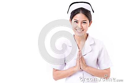 Welcoming asian nurse Stock Photo