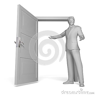 Welcoming man by open door Cartoon Illustration