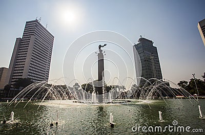 Welcoming Monument Tugu Selamat Datang in Hotel Indonesia runabout, a famous landmark of Jakarta City , Indonesia. Editorial Stock Photo