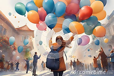 welcoming new year 2024 releasing balloons Stock Photo
