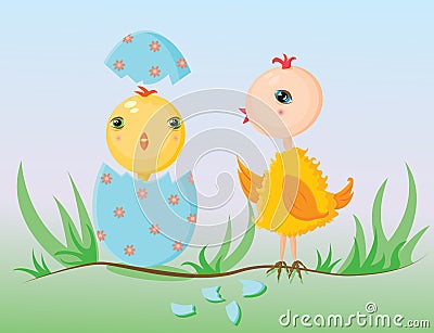 Welcoming the newborn chicken Vector Illustration