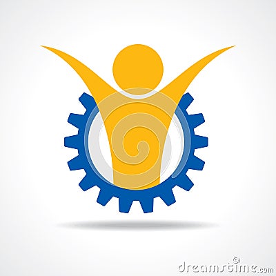 Welcoming person concept. man icon in gear wheel Vector Illustration
