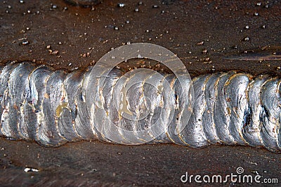 Weld joint welded by MAG method. Connecting steel using welding methods Stock Photo