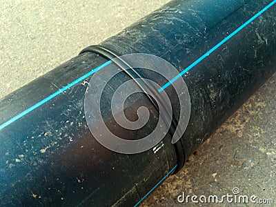 Weld on a thick polyethylene pipe Stock Photo