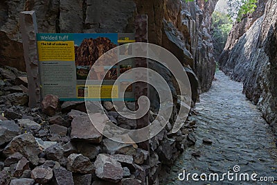 Welded tuff, massive volcanic pink rocks of Rao Jodha Desert Rock Park Stock Photo