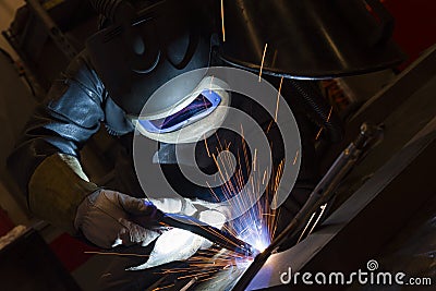 Welder, craftsman, erecting technical steel Industrial steel Stock Photo