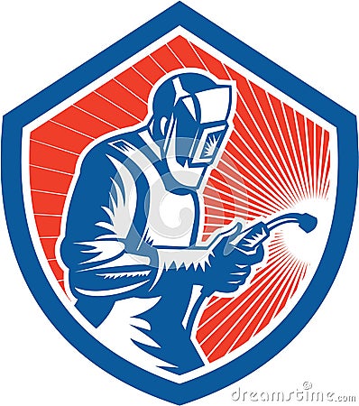 Welder Fabricator Welding Torch Side Shield Retro Vector Illustration