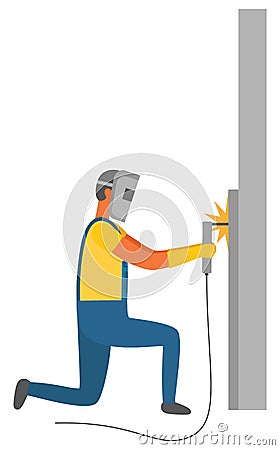 Welder with Instrument for Welding Handyman Vector Vector Illustration