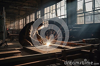 Welder Sparks New Life into Metal Frame Cartoon Illustration