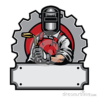 Welder with welding tools Vector Illustration