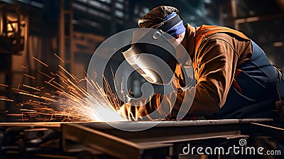 The welder is welding the various parts of the house. Stock Photo