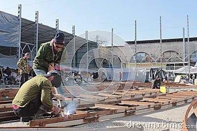 Welders in the osh bazaar in bishkek Editorial Stock Photo