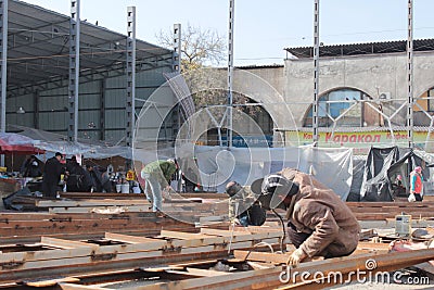 Welders in the osh bazaar in bishkek Editorial Stock Photo