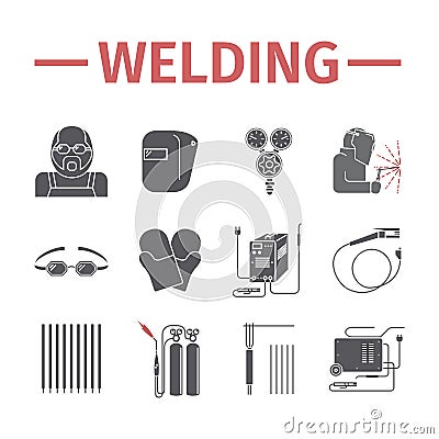 Welding. Flat icons set. Vector signs for web graphics. Vector Illustration
