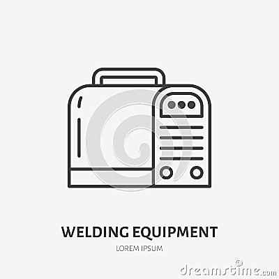 Welding equipment flat line icon. Metal works sign. Thin linear logo for indastrial tools store, welder services Vector Illustration