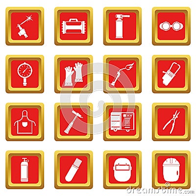 Welding icons set red Vector Illustration