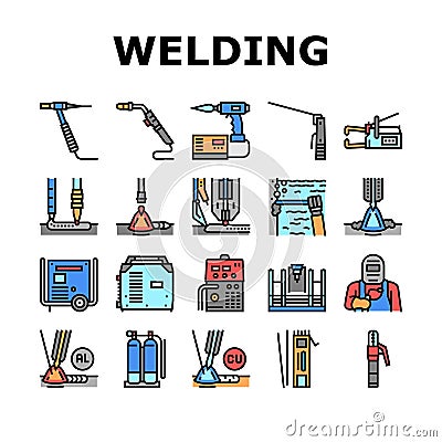 Welding Machine Tool Collection Icons Set Vector Vector Illustration