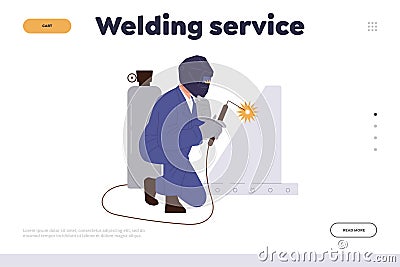 Welding service of professional employee worker website template welder using gas cutting technology Vector Illustration