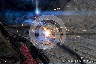 Construction of bulled steel welding. Stock Photo