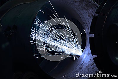 Welding of a tank Stock Photo