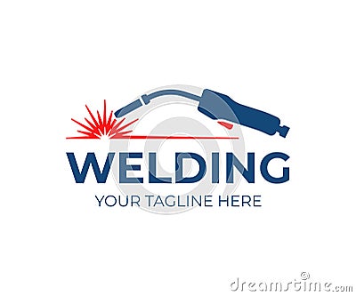 Welding torch with spark logo design. Welder tool vector design Vector Illustration