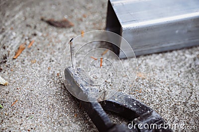 Welding wire that is about to run out Unsafely placed. Dangerous. Do not continue use. Working without safety standards Stock Photo