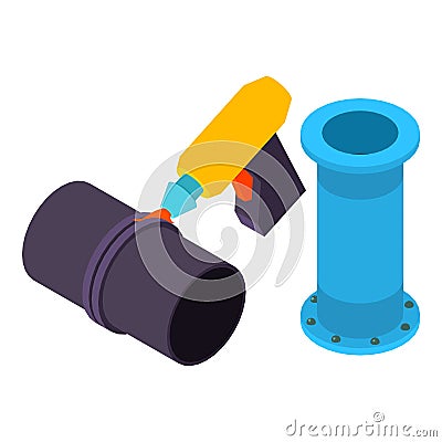 Welding work icon isometric vector. Modern manual welding torch and pipe icon Stock Photo