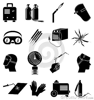 Welding work industrial icons set Vector Illustration