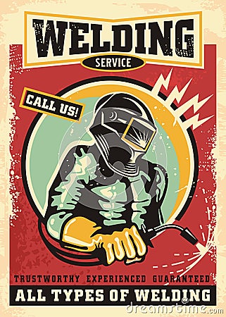 Welding work shop vintage poster design Vector Illustration
