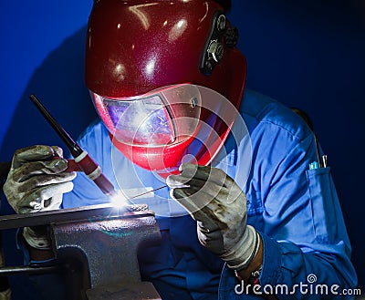 Welding work by TIG welding Stock Photo