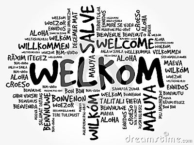 Welkom (Welcome in Afrikaans) word cloud in different languages Stock Photo