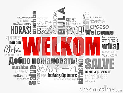 Welkom (Welcome in Afrikaans) word cloud in different languages Stock Photo