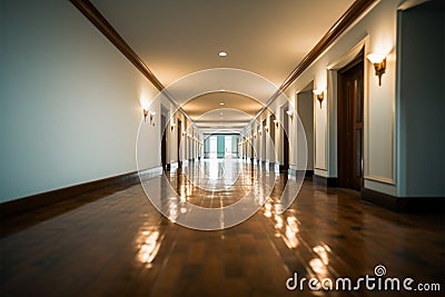 A well appointed hotel corridor with a blend of luxury and comfort Stock Photo