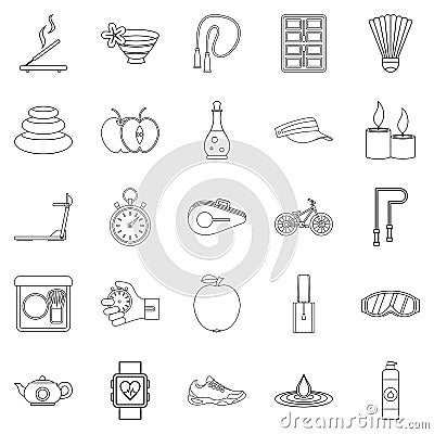 Well-being icons set, outline style Vector Illustration