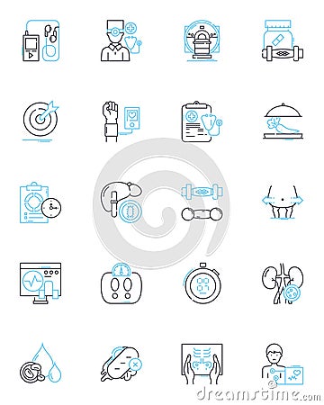 Well-being linear icons set. Happiness, Health, Peace, Mindfulness, Balance, Serenity, Calmness line vector and concept Vector Illustration